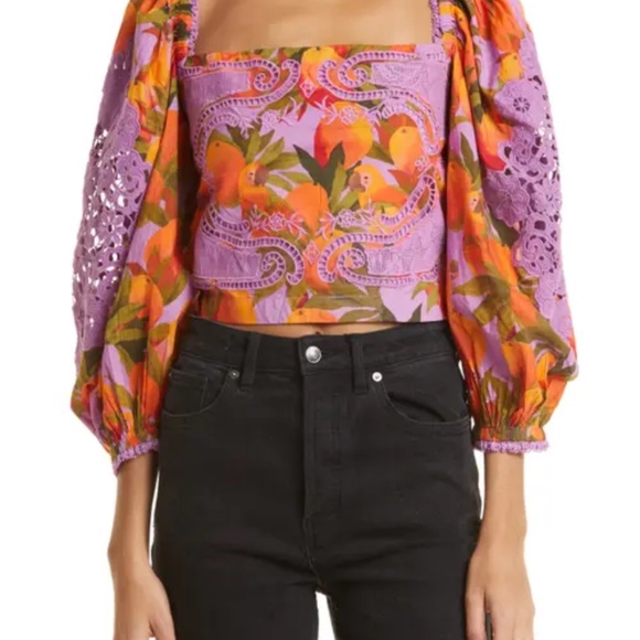 Farm Rio Mango Print Lilac Crop Top - Picture 6 of 7